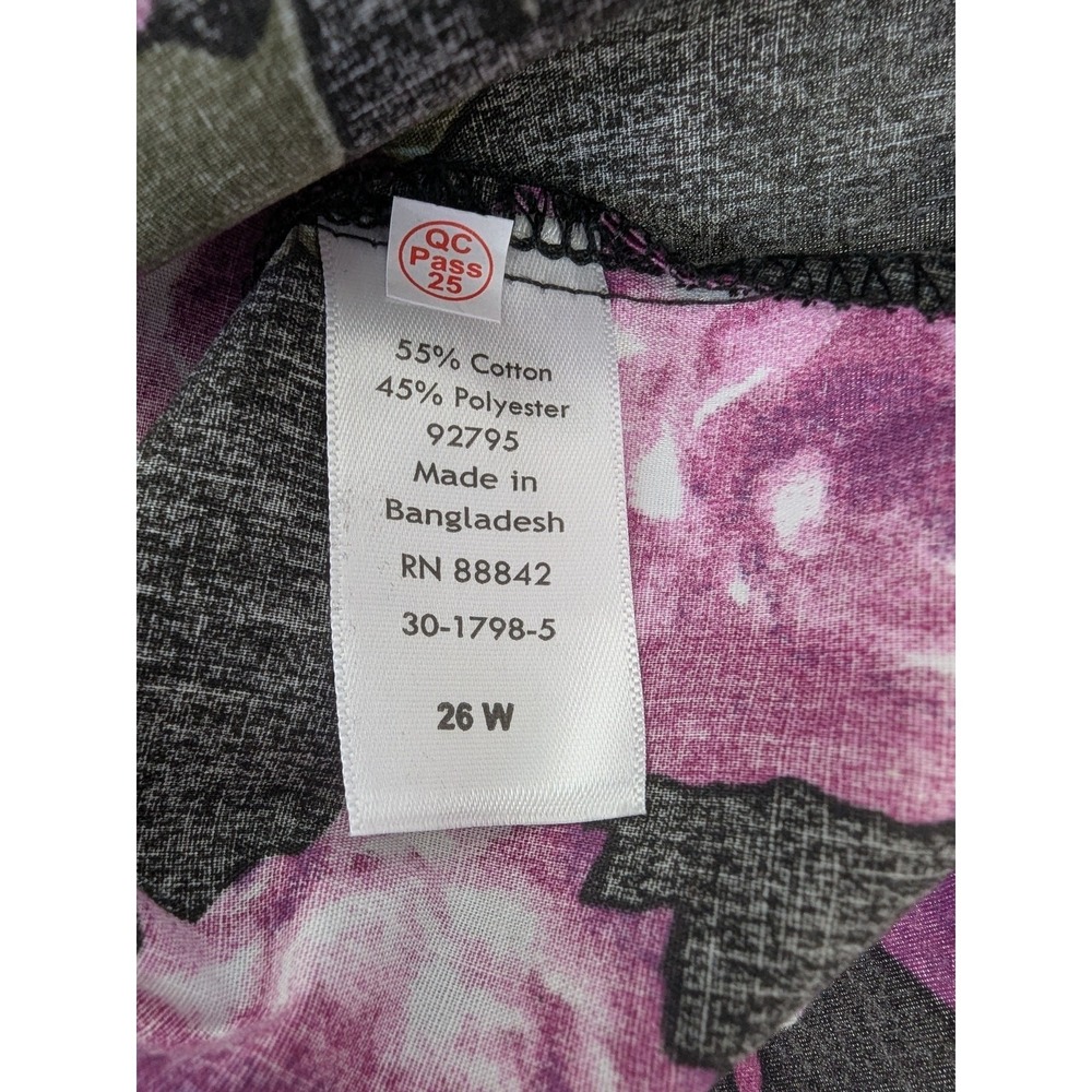 Roamans Womens Dark Floral Button Up Shirt Plus Size 26W Black Pink Long Sleeves - Picture 5 of 8
